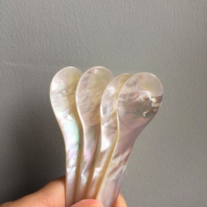 Hand Carved Mother of Pearl Tea Spoons | Set of Four | Artisan Made in Myanmar | Luxury Spoons