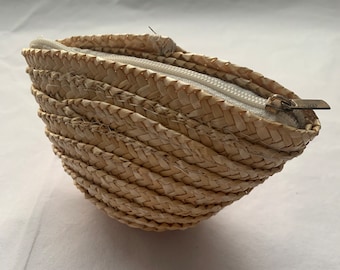 Rattan Woven Lined Coin Purse with Zip | Summer Style | Boho Coin Purse