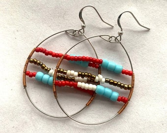 Glass Bead Colourful Earrings | Handmade Spring Summer Jewellery | Red and Blue Tones