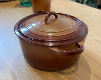 Genuine Le Creuset Two Tone Pan with Lid Tan Colour Vintage Retro