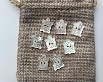 Hand Carved Mother of Pearl Turtle Buttons: Natural Iridescent BUTTONS