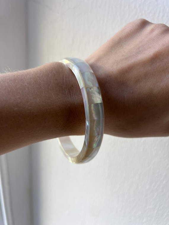 Handmade Mother of Pearl Bangle: Iridescent Shell Bracelet UK - Main Image