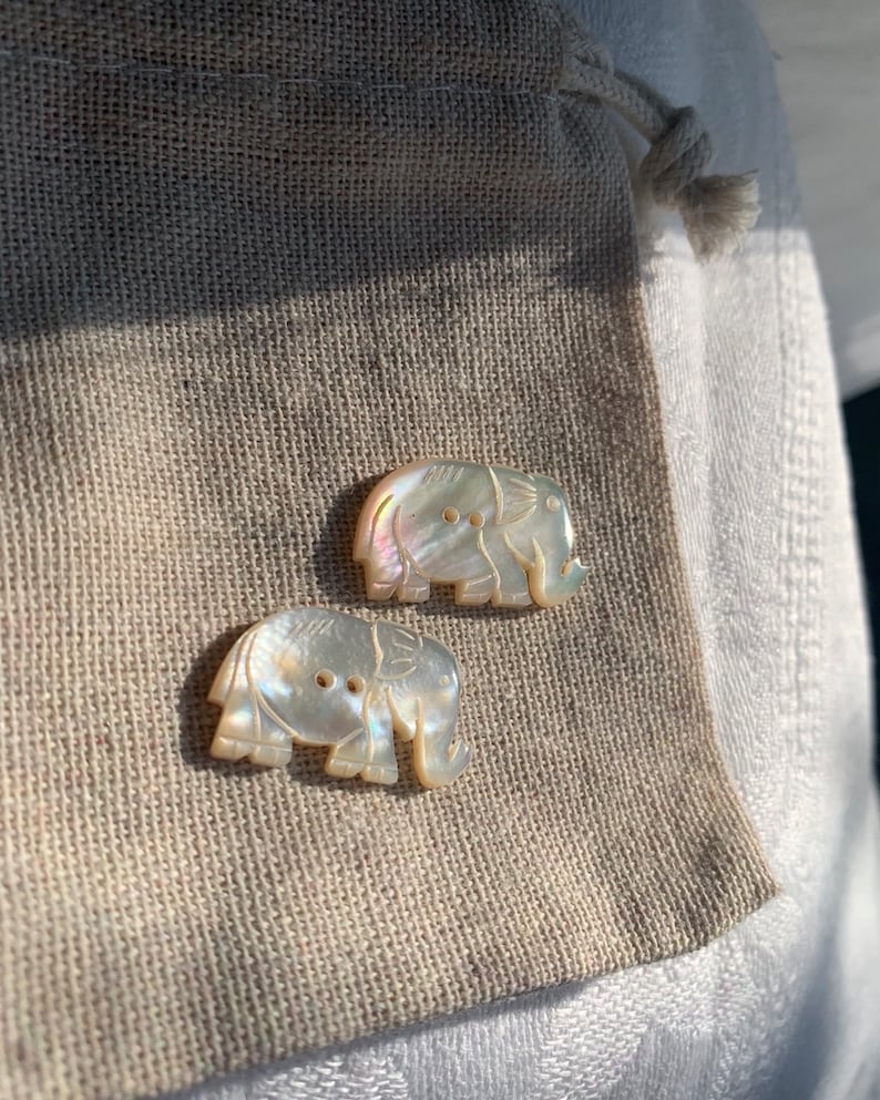 Elephant Mother of Pearl Rare Buttons Hand Carved Buttons Natural Buttons Two Hole Buttons Collectors image 1