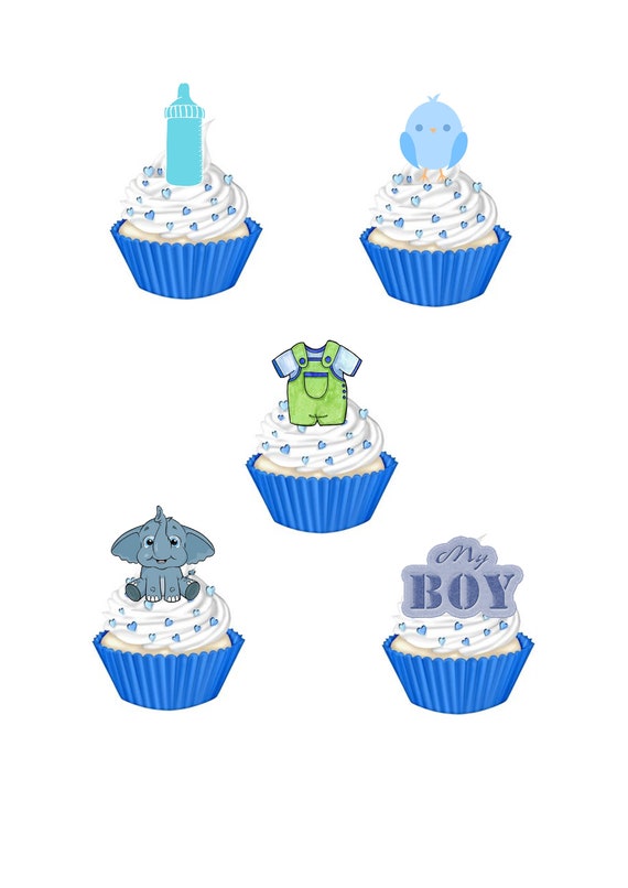 Baby Shower Boy Edible Cupcake Cake Topper Decoration Wafer Paper