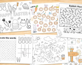 Easter activity pack for kids, printable games bundle, scavenger hunt, coloring pages