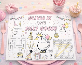 Silly Goose First Birthday Activity Placemat, Maze, Word Search (Digital Download)