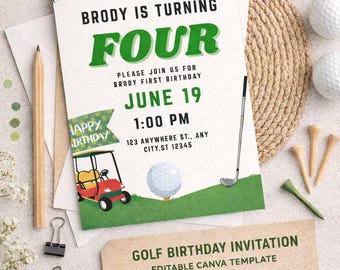 Swing On Bye! Golf Birthday Invitation – Editable Canva Template (5x7)