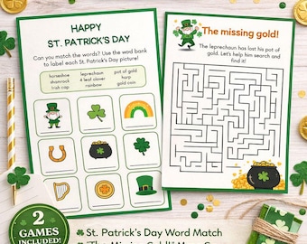 St. Patrick’s Day Kids Games, Editable Canva Template, 5x7 Printable Activity