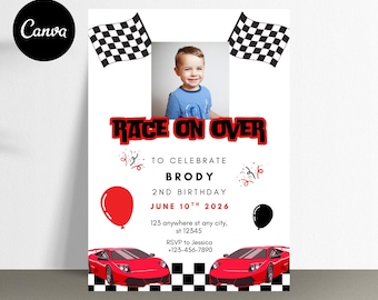 Race Car Birthday Invitation – Editable Canva Template, Photo Upload (5x7" Digital Download)