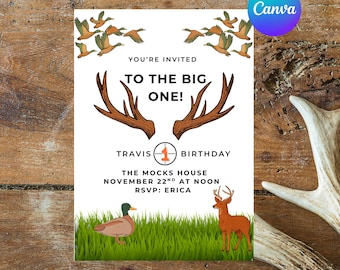 The BIG ONE, First Birthday Invite, Deer birthday, Hunting Invitation