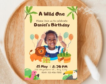 Wild One Birthday Safari Invitation Editable