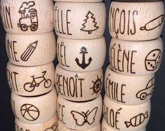 Ronds de serviette en bois personnalisés + motif FAIT MAIN