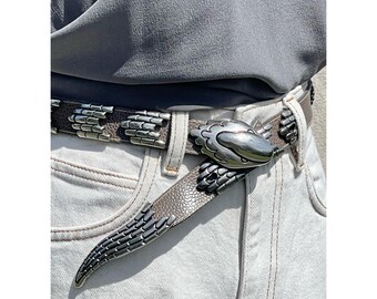 Vintage brown leather and silver colored metal articulated snake belt 1980s Vintage Leather and Silver Metal Articulated Snake  main image 2