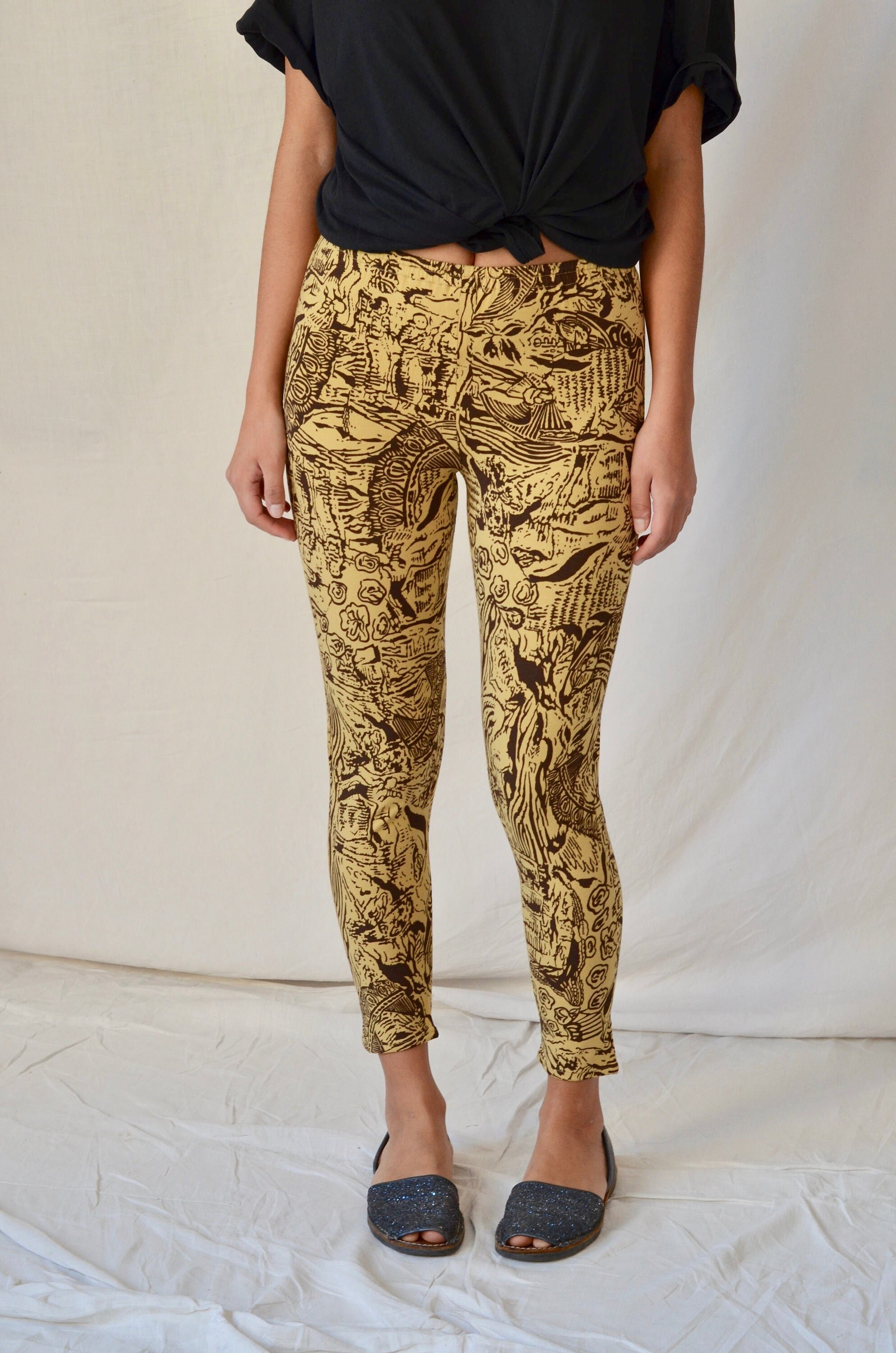 French Vintage chacok Screen Print Leggings French Designer
