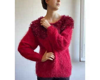 French ‘Anny Blatt’ Vintage 1980’s Handknit Fibre Art Wool Mix Sweater Wearable Art Chunky Art Pullover - Size M/L