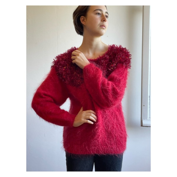 Français « Anny Blatt » vintage des années 1980 tricoté à la main fibre art laine mélange pull pull d'art chunky art - taille M/L