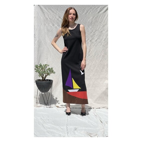 Vintage 1960's Luis Mari Nice Cote D'azur Made in France Maxi Cocktail Dress  With Boat Theme Applique 1970s - Size Small-medium - Etsy