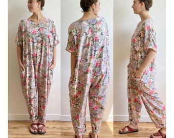 Vintage 1980’s Cotton Oversized Jumpsuit, Breastfeeding, Maternity, Festival Outfit - Size Large