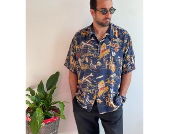 Men’s 100% Silk Vintage Avanti Hawaiian Collared Shirt, Festival Shirt, Wedding, Aloha Tiki Unisex Party - Size X-XL