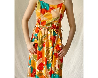 Adorable 70’s Vintage Tutti Fruity Cotton Dress with Generous Pockets, Fit and Flare Dress - size Small-Medium