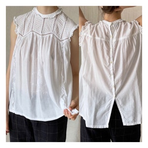 vintage Gauzy Indian White Cotton Swing Blouse, Français Broderie Anglaise, Blouse de maternité taille Petite-Moyenne image 1