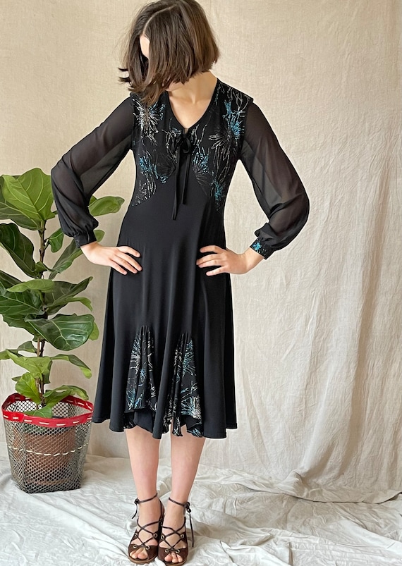 Darling 70's Vintage Black Dress With Sparkles, Formal Event