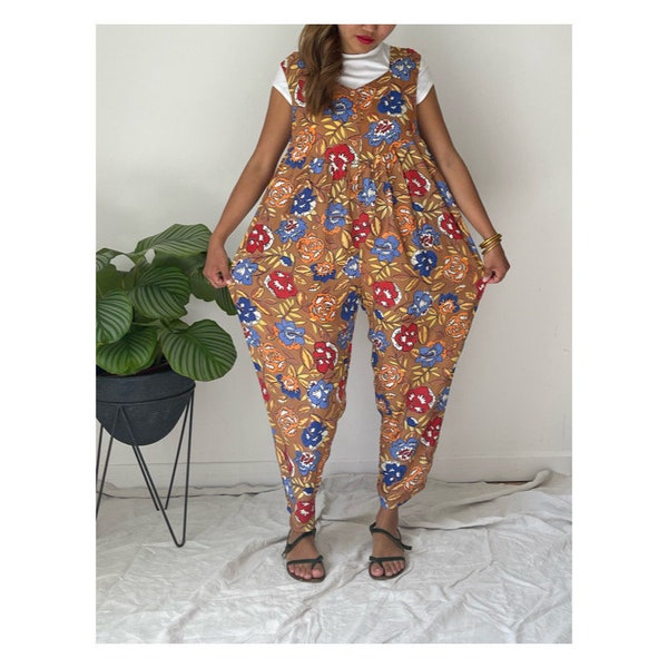 80’s French Vintage Jumpsuit Relaxed Fit, Maternity, Hippie, Boho Romper - Size Medium