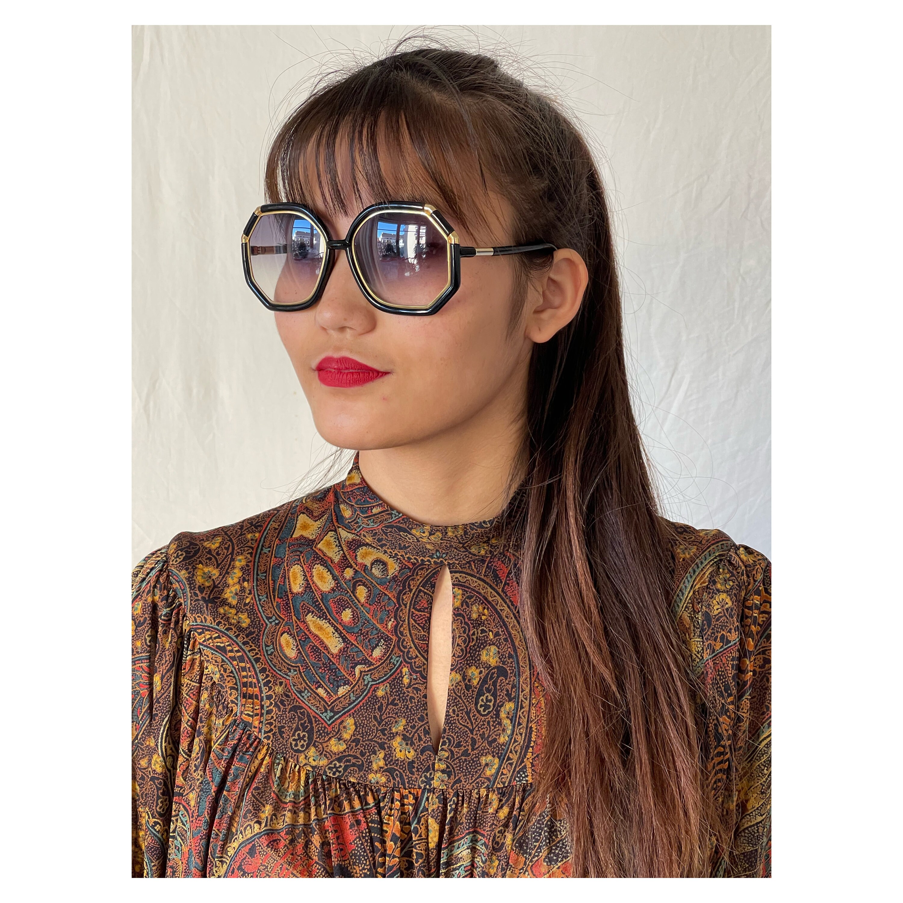 Ted Lapidus Paris Black and Gold Square Sunglasses erase info scratched lenses Ted Lapidus Vintage Sunglasses – Carny Couture main image 4