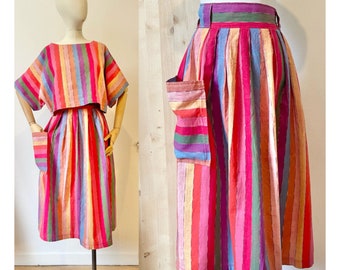 Jupe paysanne taille haute vintage des années 80 avec jupe midi avec poches - Taille XS/S