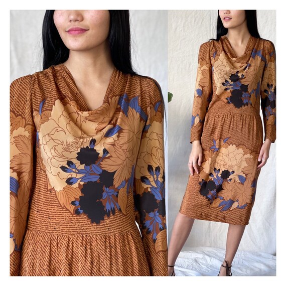 Robe imprimee botanique Liliane Burty Paris en soie vintage des annees 1960 avec poches tenue de mariage Taille S Etsy France