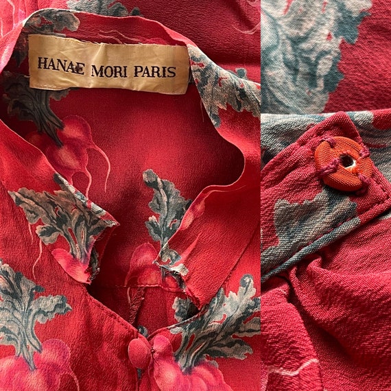 Stunning Vintage Silk  Hanae Mori Red Radish Prin… - image 5