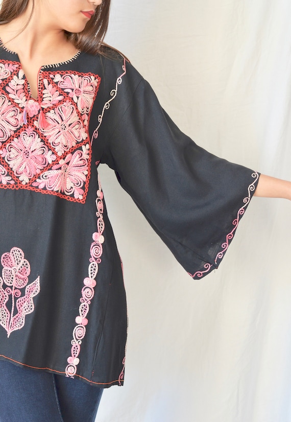 Ethnic cotton tunic, A-Line, embroidered, Indian k