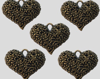 5 hearts for designing jewelry, pendants...In antique brass, vintage look, 40 mm, for jewelry design, jewelry parts