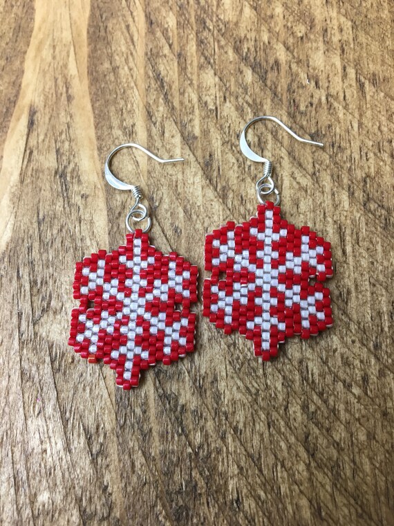 Delica Bead Snowflake Earrings Etsy UK