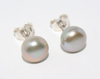 Perlen Ohrstecker aus 925 Silber grau