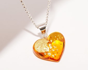 Bernstein Herz Anhänger 925 Silber mit Kette