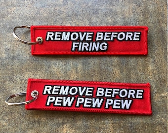 Remove Before Firing Keychain: Embroidered Chamber Flag