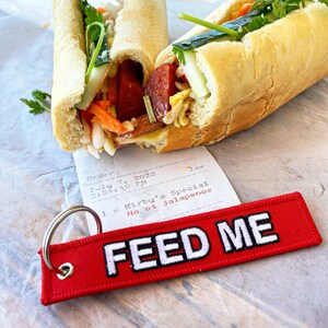 FEED ME Embroidered Keychain: Foodie Gift