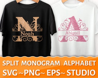 split letter svg, Alphabet, Split Monogram Font, Silhouette Cut Files, files for Cricut, Font svg, Split letters, Calligraphy Name sign svg