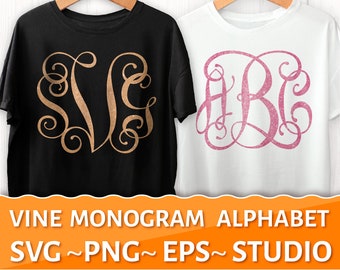 Vine Monogram SVG Alphabet, Interlocking Monogram, Silhouette Cut Files, files for Cricut, Fonts svg, Monogrammed letters, Calligraphy dxf