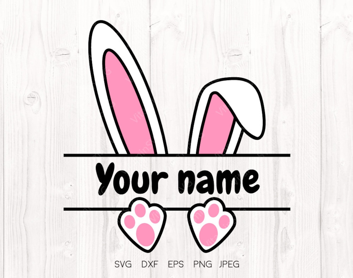 Bunny Ears and Feet Svg Easter Name Frame Svg Baby Bunny Etsy