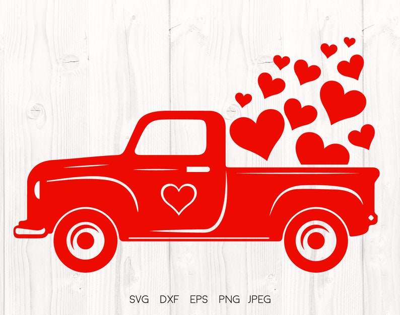 Valentines Red Truck SVG Vintage Truck svg Car with hearts image 0.