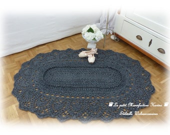 Romantic oval grey anthracite approx. 140 x 100 cm crochet carpet in shabby chic style, vintage, country house style