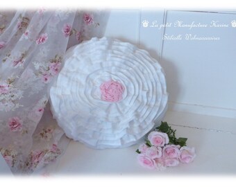 Linen ruffle pillow large "rose" in shabby chic style