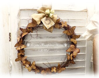 Nostalgic Butterfly Wreath Primitive Art Folk Shabby Chic, Vintage, Country House Style,