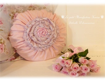 Linen Ruffle Pillow "Rose" in Shabby Chic