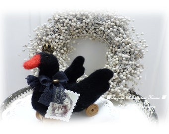 Laine nostalgique feutre cygne noir / cygne noir « couronne » dans le style shabby chic, brocante, maison de campagne