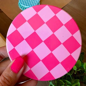 Pink Checkered Ceramic Coasters, Green Ceramic Coasters, Drinkware Accessories, BoHo Coasters, Teal Checkered Coasters, Drinkware