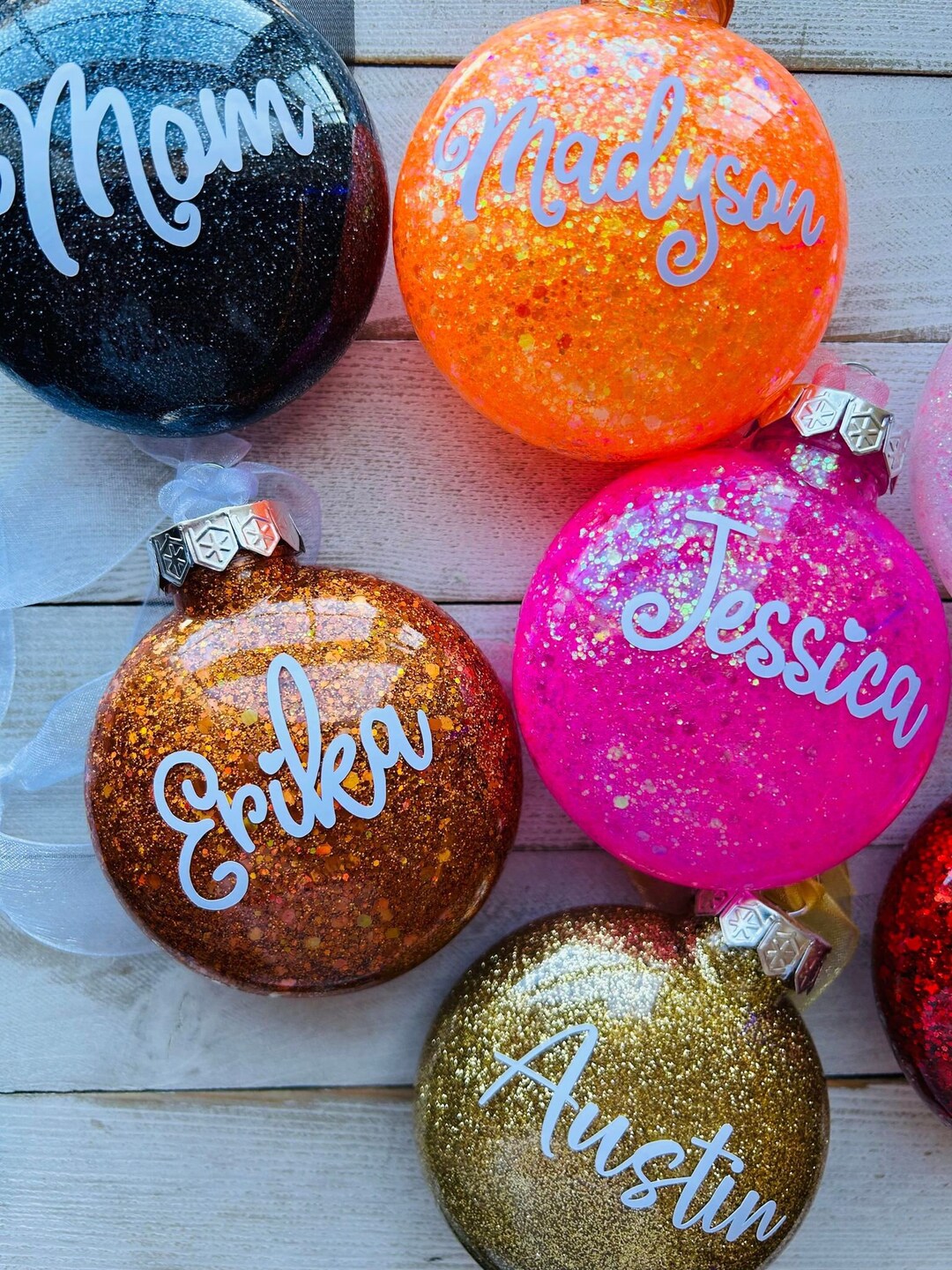 Personalized Glitter Ornaments, Christmas, Personalized Ornaments, Family Ornaments, Christmas