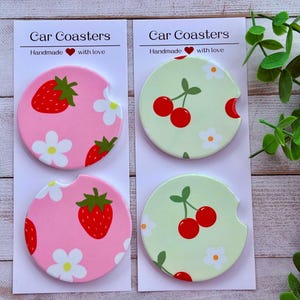 Strawberry Car Coasters, Cute Car Coasters, Fruit Car Coasters, Ceramic Car Coasters, Neoprene, Cherry Car Coasters, Gift